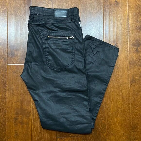 Robin's Jeans Ribbed Moto Zipper Straight Leg Black White Pants Men's 40 x 34 - Picture 14 of 14